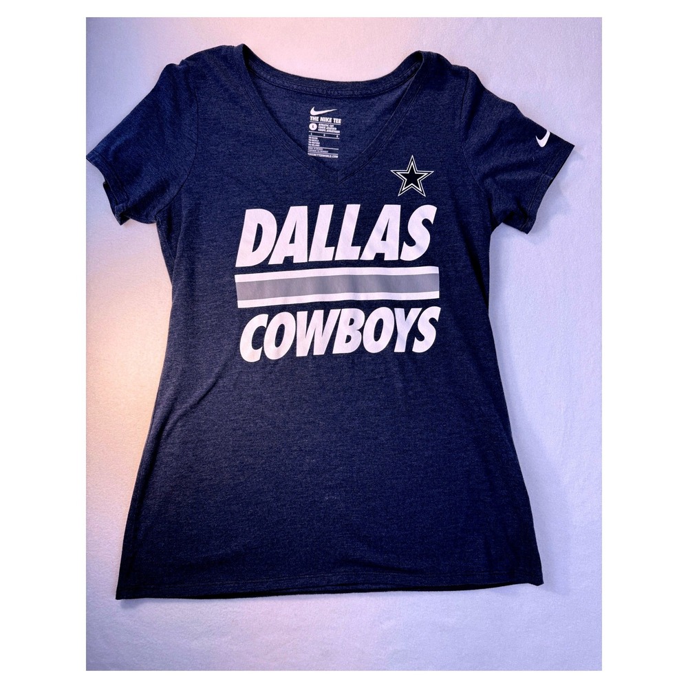 Nike Dallas Cowboys Womens Large V Neck T Shirt Navy NFL Football Graphic Tee